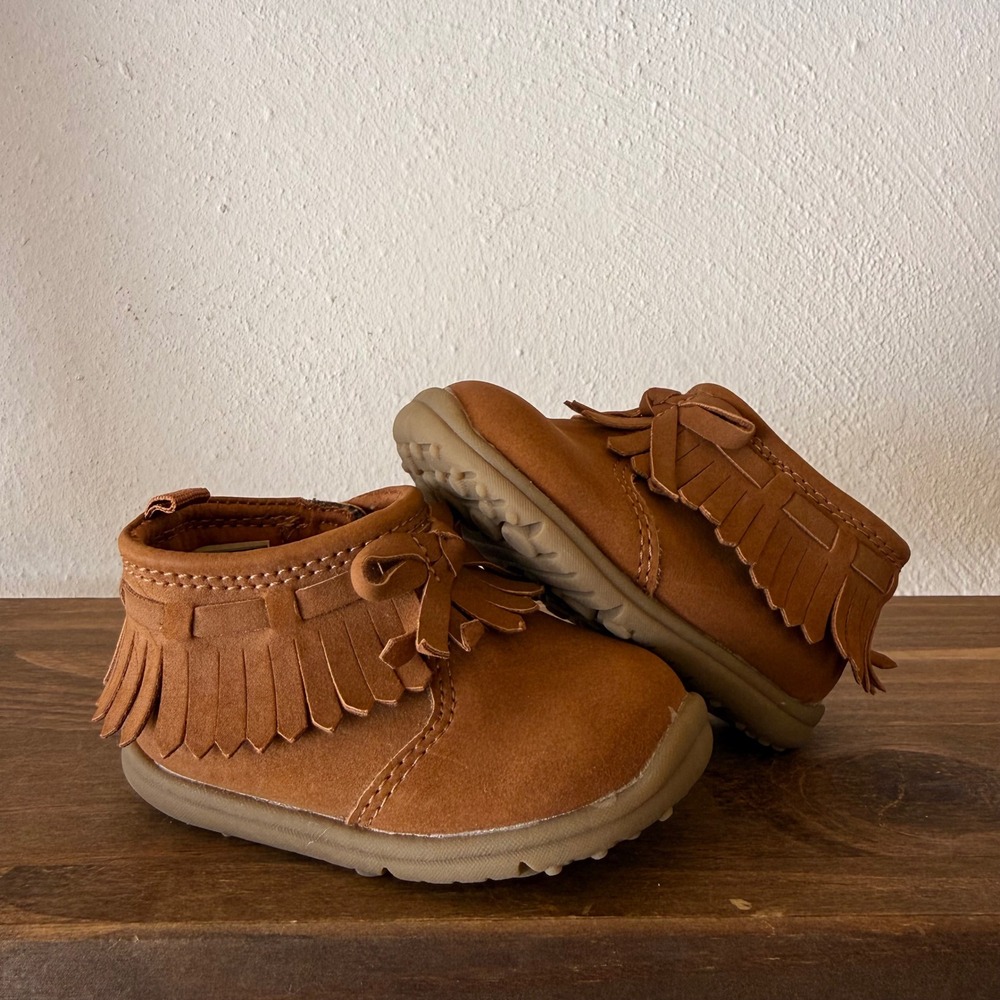 Carter's Every Step Baby Moccasin Size 3M Fringe Boots Brown Hook & Loop S
